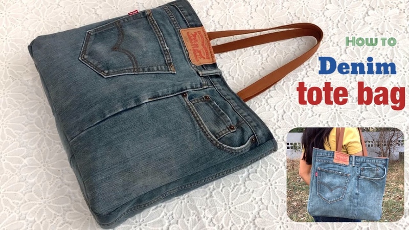 how to sew a denim tote bags tutorial, sewing diy a denim tote bags pattern, diy denim