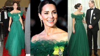 Kate DAZZLES in green gown and diamonds from Queen for Jamaica Reception - Caribbean tour