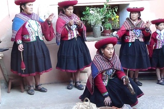 Quechua Women in Peru Demonstrating their Traditional Spinning