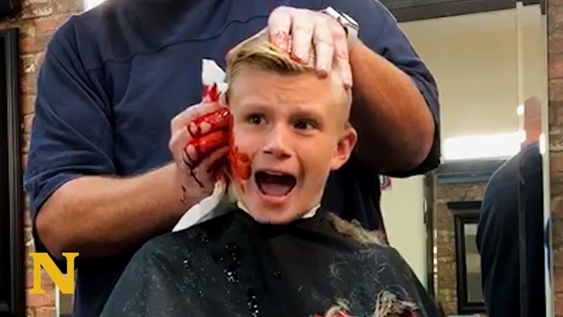 Barber Pranks Kid By Pretending Hes Cut His Ear