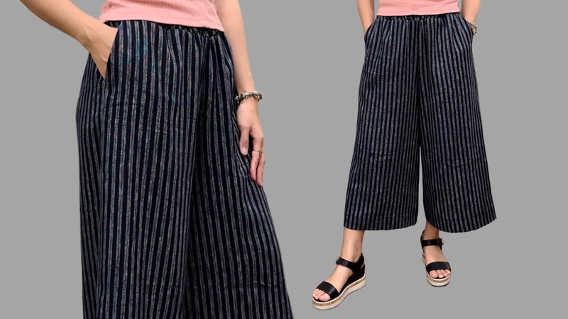 Cutting and sewing wide leg pants with pockets, Easy instructions for sewing beautiful