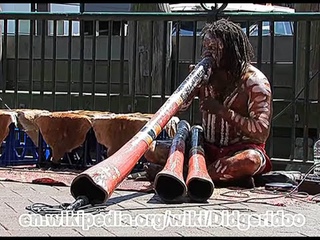 Aboriginal man playing Didjeridoo at Circular Quay (Абориген играет на диджериду. Циркулярное дыхание)
